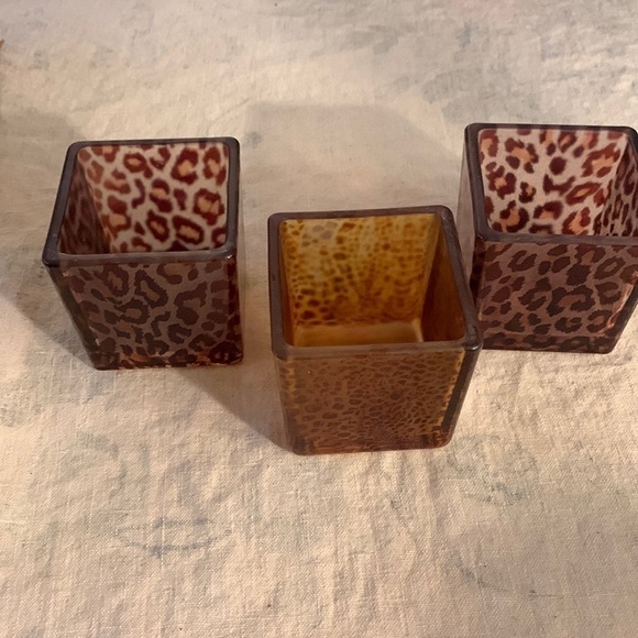 Set of Three glass animal print votive candle holders - Picture 1 of 3